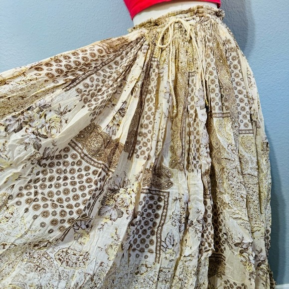 100% Cotton Short Circuit Skirt Size L Maxi Skirt Boho Floral Beaded Tassel - Picture 8 of 14
